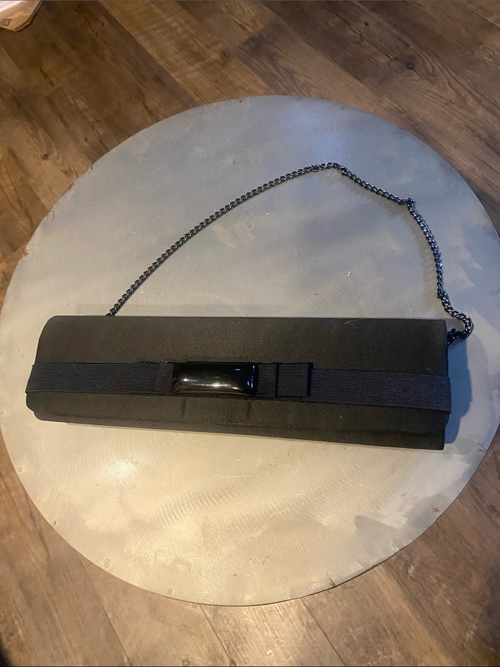Black Satin Evening Clutch with Chain Strap day or evening
